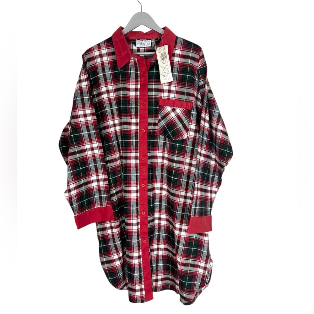 Vintage NWT Ashley Taylor Country sleepshirt‎ nightgown 1X red plaid flannel PJs